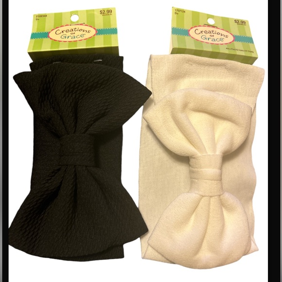 Creations White and Black Baby Bow Fabric Headband, 6.5 inches - Picture 1 of 5